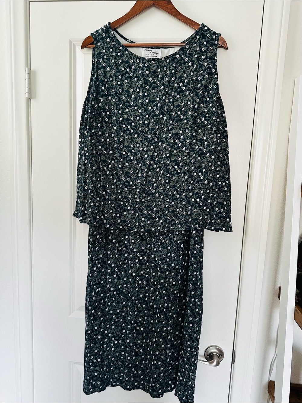 Vintage Always Caroline Dark Green Floral Layered Midi Dress Size 14